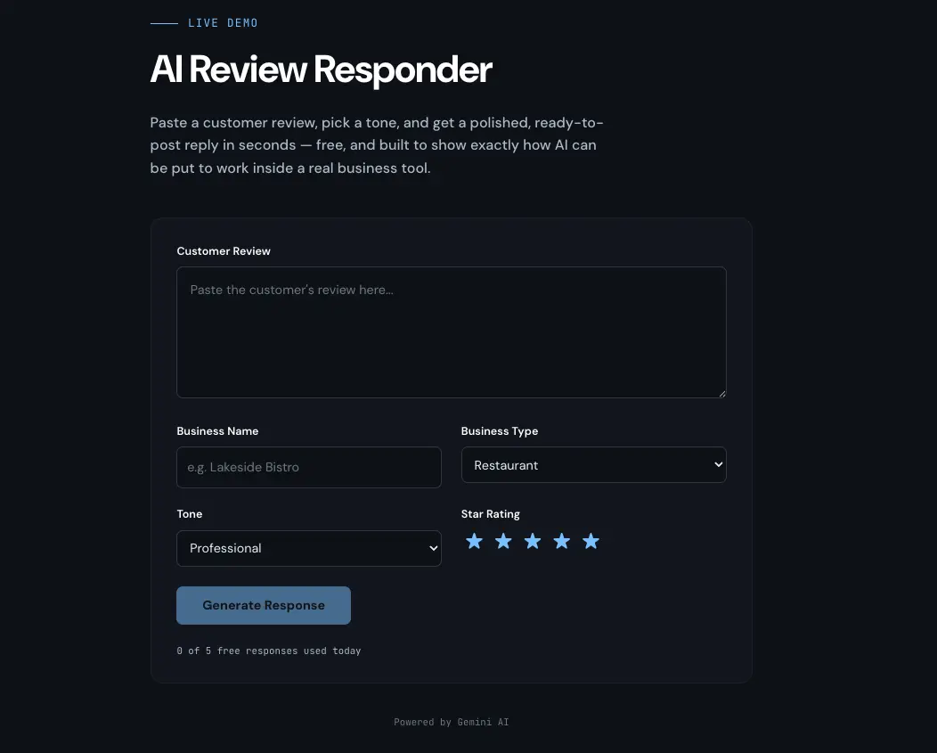 AI Review Responder - Web Development Project by Michiana.dev